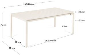 Matně bílý kovový zahradní rozkládací stůl Kave Home Zaltana 140/200 x 90 cm