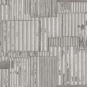 Šedostříbrná vliesová tapeta design vlnitý plech 347615, Matières - Metal, Origin