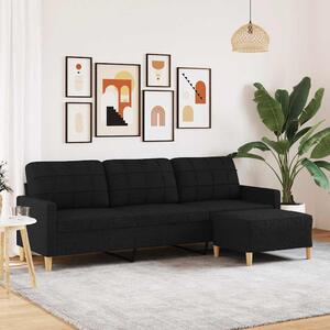 3místná pohovka s podnožkou černá 210 cm textil 3278253
