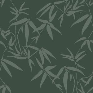 Tmavě zelená vliesová tapeta, metalické listy bambusu 347738, City Chic, Origin
