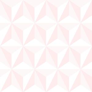 Růžově-bílá vliesová tapeta, 3D hvězdicový vzor 138911 rozměry 0,53 x 10,05 m