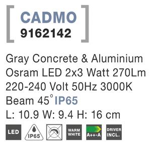 Nova Luce Svítidlo CADMO R WALL GREY 2 nástěnné, IP 65, 2x3 W 9162142