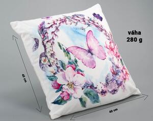 Nexos 86406 Dekorační polštářek Motýl a květiny, 40 x 40 cm