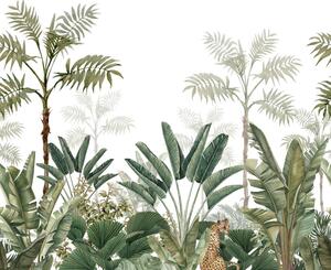 Vliesová obrazová tapeta - džungle, palmy, tropické listy, leopard 158951, 300x279cm, Paradise, Esta