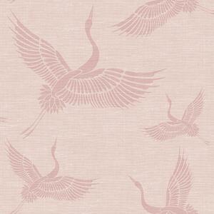 Vliesová růžová tapeta - ptáci, jeřábi - látková textura 347757, Natural Fabrics, Origin