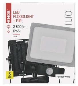 EMOS Venkovní LED nástěnný reflektor s čidlem ILIO, 30W, neutrální bílá, černý, IP44 ZS2930