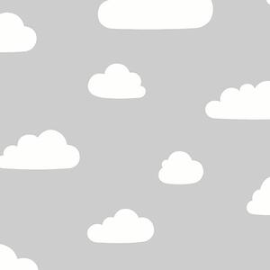 Vliesová dětská šedá tapeta s mráčky - A61819 rozměry 0,53 x 10,05 m