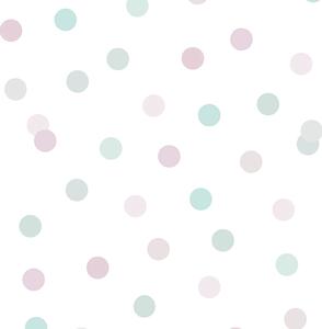 Vliesová bílá tapeta s barevnými puntíky - M51903 rozměry 0,53 x 10,05 m