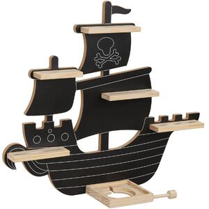 Tectake Nástěnná police MyLittleStory Pirate, pojme až 40 Tonies - černá