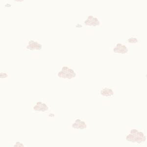 Bílá dětská vliesová tapeta se růžovými mráčky, 7006-3, Noa, ICH Wallcoverings