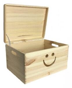 ČistéDřevo Dřevěný box s úsměvem 40 x 30 x 23 cm s víkem