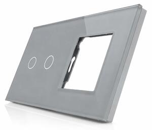 Skleněný panel pro dvojitý vypínač a 1 zásuvkový modul ROON - R-2C/SR-GR