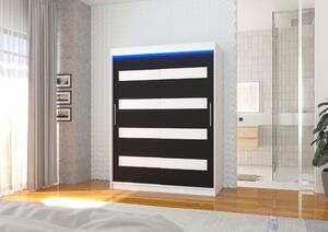 Šatní skříň s LED osvětlením 150 cm DAKTIS - bílá / černá / bílá