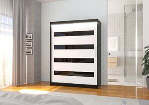 Šatní skříň s LED osvětlením 150 cm DAKTIS - černá / bílá / černá