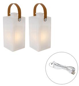 Sada 2 stolních lamp bílých s efektem plamene dobíjecích IP44 - Stard