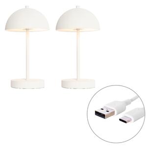 Sada 2 venkovních stolních lamp bílé dobíjecí vč. LED 3-krokové stmívatelné - Keira