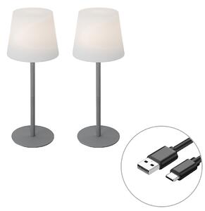 Sada 2 šedých dobíjecích stolních lamp 40 cm IP54 - Jude
