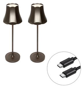 Sada 2 retro stolních lamp tmavě bronzová dobíjecí IP44 - Granny