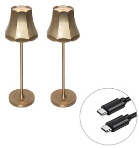 Souprava 2 retro stolních lamp růžové zlato dobíjecí IP44 - Granny