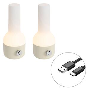 Sada 2 venkovních stolních lamp béžové s bílou vč. dobíjecího LED - Haard
