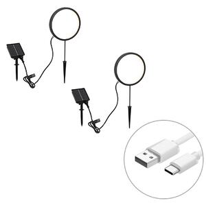 Sada 2 černých bodových svítidel 50 cm včetně dobíjecího LED a solárního IP65 - Adalind