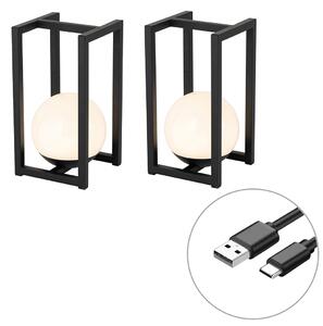 Sada 2 venkovních stolních lamp černých s dotykovým ovládáním a dobíjením - Nowi
