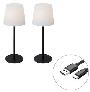 Sada 2 černých dobíjecích stolních lamp 40 cm IP54 - Jude