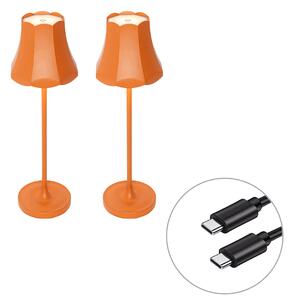 Sada 2 retro stolních lamp oranžových dobíjecích IP44 - Granny