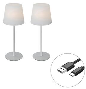 Sada 2 dobíjecích stolních lamp bílých 40 cm IP54 - Jude
