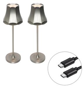 Sada 2 retro stolních lamp gunmetal dobíjecí IP44 - Granny