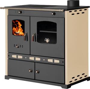 EEK A+ Kuchyský sporák na dřevo Perfect ECO LUX krémový, pravé provedení - sporák s trvalým ohnm o výkonu 7,38 kW