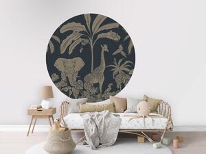 FUGU Designový kruh Safari zvířata modrá vintage – Monochrome Jungle Blue Vintage Rozměr: kruh 40 cm