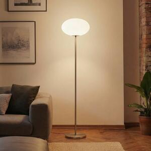 Lindby Stojací lampa Sonika, 175 cm, barva niklu, sklo, E27, Hliník / šedá / zinek, Obývací pokoj / jídelna, kov