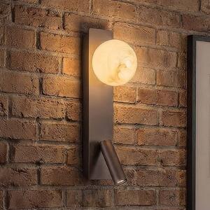 Searchlight Nástěnné světlo Carrara se skleněnou koulí a LED lampou na čtení, hnědé, Hnědá / rez, Obývací pokoj / jídelna, kov, Nástěnné svítidlo