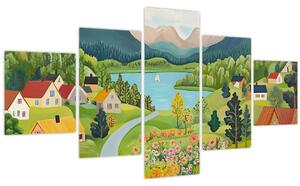 Obraz - Vesnice v horách (125x70 cm)