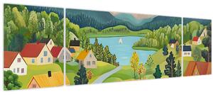 Obraz - Vesnice v horách (170x50 cm)