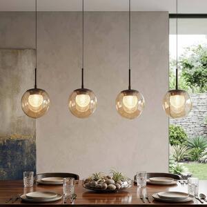 Searchlight LED závěsné světlo Solis, 4 žárovky, dlouhé, bronzové, sklo, 2 700 K, stmívatelný, Krémová / jantar, Obývací pokoj / jídelna, kov, Koule