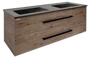 Koupelnová skříňka s černou úchytkou a umyvadlem SAT Cube Way 120x53x46 cm dub Hickory mat CUBE46C1202DWMODC