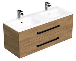Koupelnová skříňka s černou úchytkou a umyvadlem SAT Cube Way 120x53x46 cm dub Hickory mat CUBE46C1202DHMOD