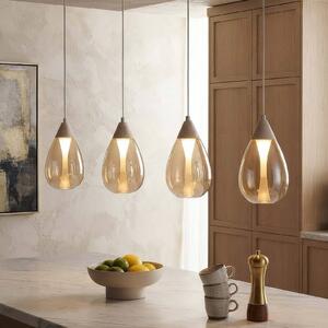 Searchlight LED závěsné světlo Pear, 4 žárovky, dlouhé, béžové, sklo jantarové, 3 000 K, stmívatelný, Krémová / jantar, Obývací pokoj / jídelna, kov, Moderní