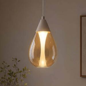 Searchlight LED závěsné světlo Pear, 1 žárovka, béžové, sklo jantarové, 3 000 K, stmívatelný, Krémová / jantar, Obývací pokoj / jídelna, kov, Moderní