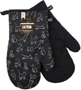 Kuchyňské bavlněné rukavice - chňapky CATTOS černá kočičí motiv 100% bavlna 19x30 cm Essex