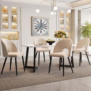 Jídelní set Sweiko,(Set, 117×68cm jídelní stůl se 4 židlemi), Obdélníkový jídelní stůl Moderní kuchyňský set, Sametová jídelní židle s diamantovým vzorem, Nastavitelné nohy židlí, Béžový samet, Černé nohy stolu