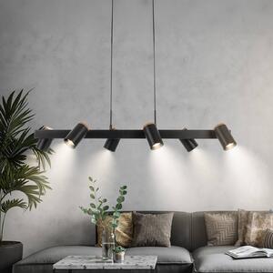 Briloner Závěsné světlo Duta, délka 110 cm, černá matná, kov 6-ramenné., stmívatelný, Černá, Obývací pokoj / jídelna, kov, Moderní