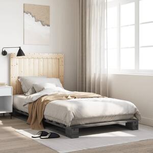 Rám postele s čelem šedý 100 x 200 cm masivní borové dřevo 3281545