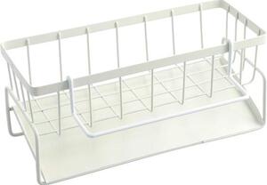 Organizér do kuchyně a koupelny Ibenzoa® z nerezové oceli, rozměry 23×9×10 cm – s nakloněnou odtokovou vanou pod úhlem 45°, odnímatelný držák na ručníky, bílý, úložná police