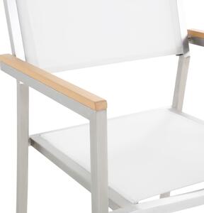 Sada zahradního nábytku stůl s bílou skleněnou deskou 180 x 90 cm 6 bílých židlí GROSSETO