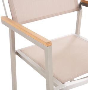 Sada zahradního nábytku stůl s bílou skleněnou deskou 180 x 90 cm 6 béžových židlí GROSSETO