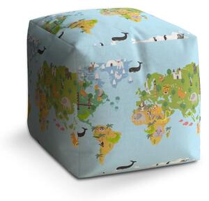 Sablio Taburet Cube Zvířecí mapa světa - 40x40x40 cm