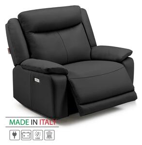 Kožené křeslo CONTINENTAL s elektrickou funkcí relax 1P, elektrické + aku, černá (nero 308)